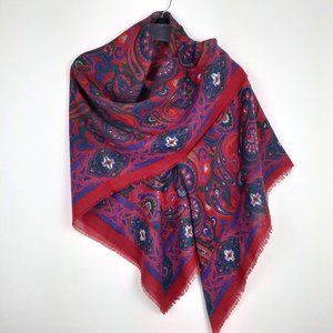 Vintage Large Paisley Blanket Scarf Wrap. Red Purple Green Colorful Size 45 x 85